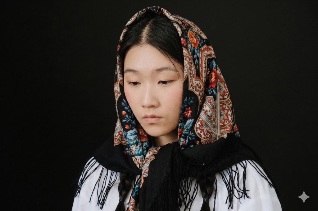 Nepalese wool scarf — Black, studio portrait