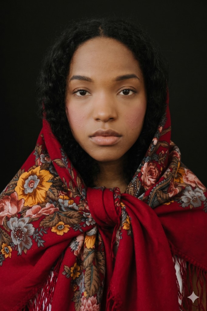 Nepalese wool scarf — Red, studio portrait