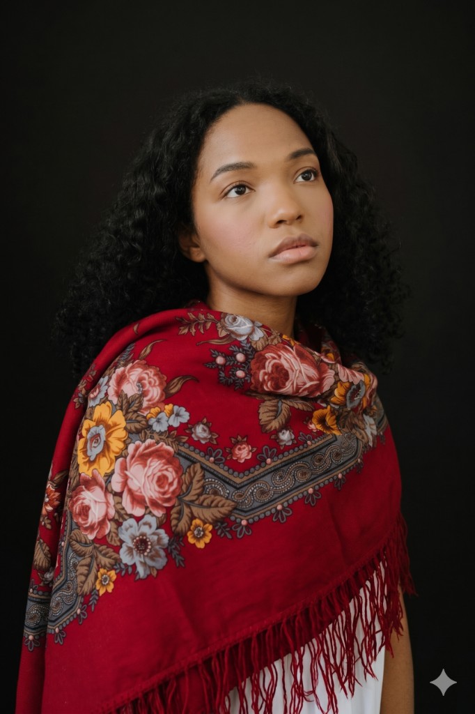 Nepalese wool scarf — Red, draped editorial